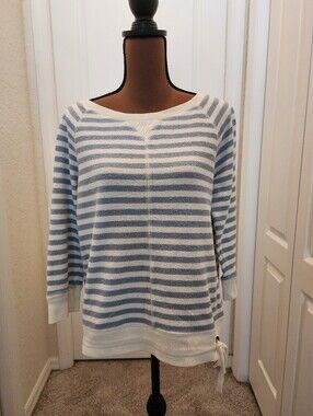 Vintage Lauren Ralph Lauren Blue &White Striped Lightweight 3/4 Sleeve